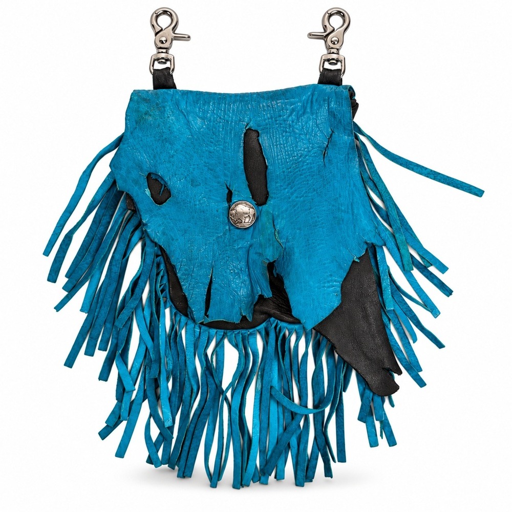 Hip Bag Turquoise Leather Fringe Buffalo Nickel Biker Western Pouch Cosplay Boho